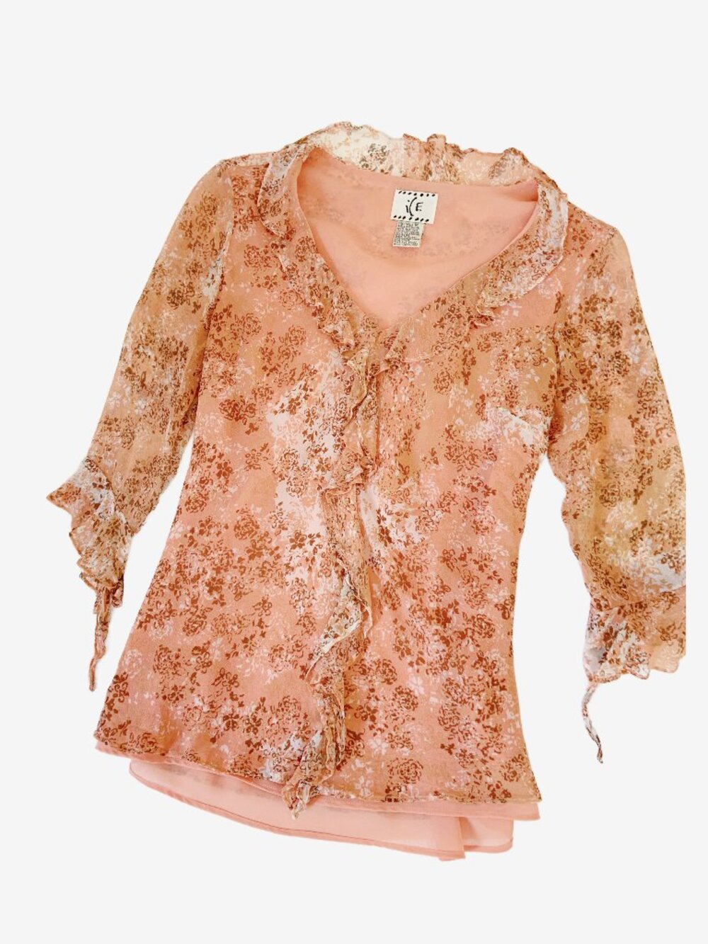Vintage Rare Y2K Apricot Floral Print Silk Top by ICE / size Medium